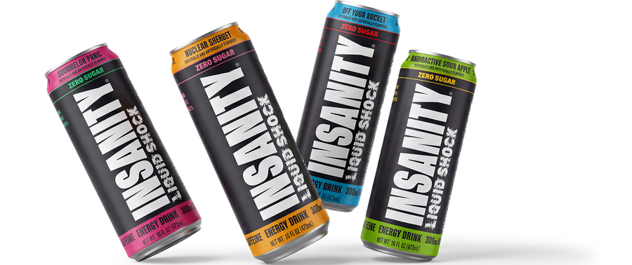 All flavors of INSANITY Liquid Shock Energy Drink Cans