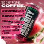 This is Not a Cup of Coffee. INSANITY Liquid Shock Energy Drink with key callouts