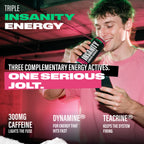 INSANITY Liquid Shock Energy. 3 Complementary Active Ingredients. One Serious Jolt