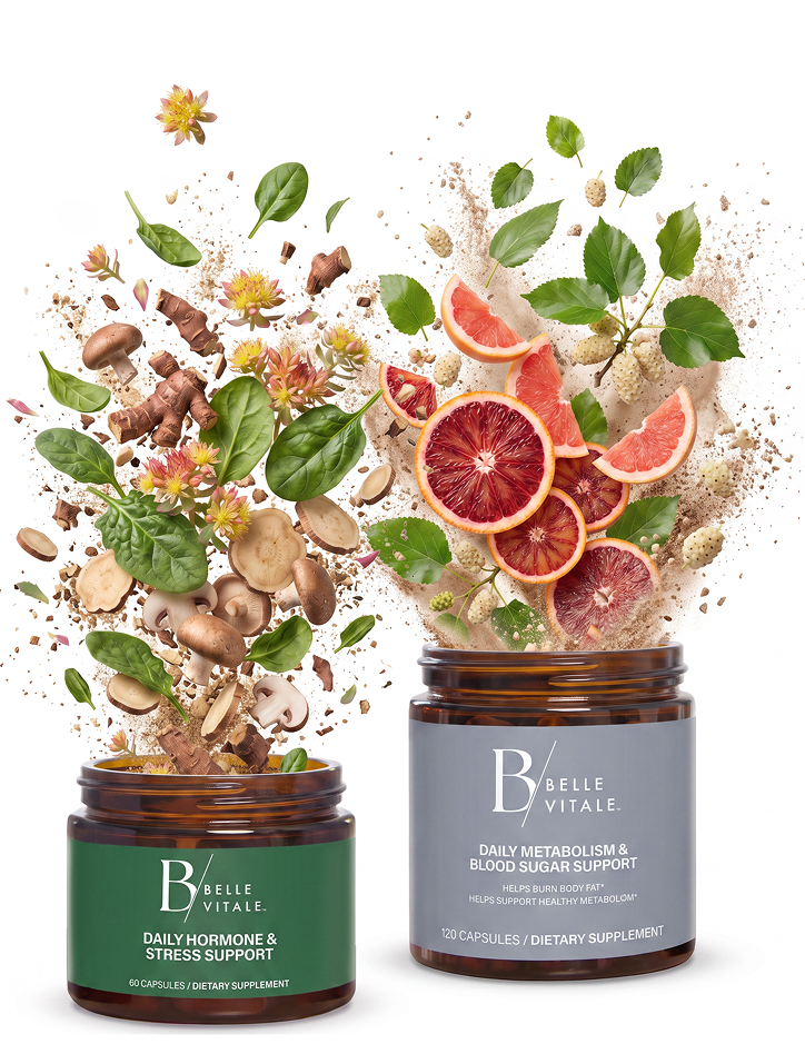 Ingredient Representation exploding from two jars of Belle Vitale
