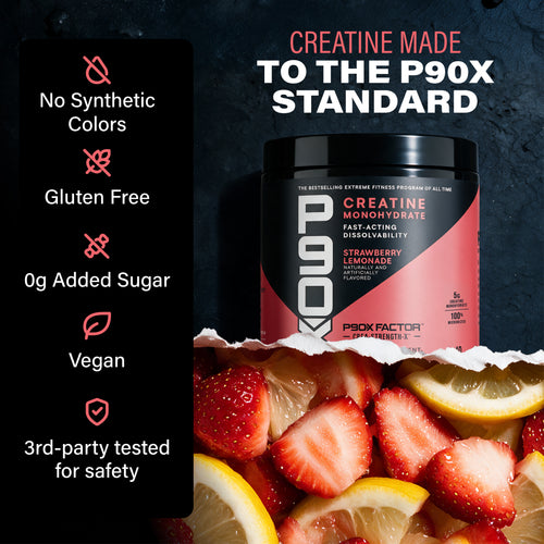 Creatine Made with the P90X Standard. P90X Creatine with validation callouts