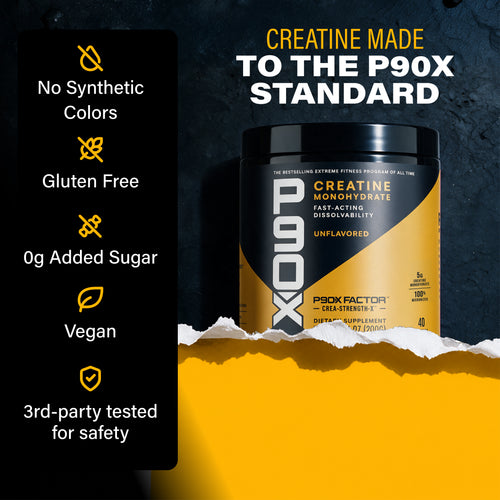 Creatine Made with the P90X Standard. P90X Creatine with validation callouts