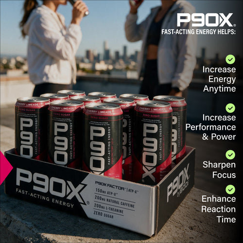 Lifestyle image of P90X Energy Drink with Benefit Callouts