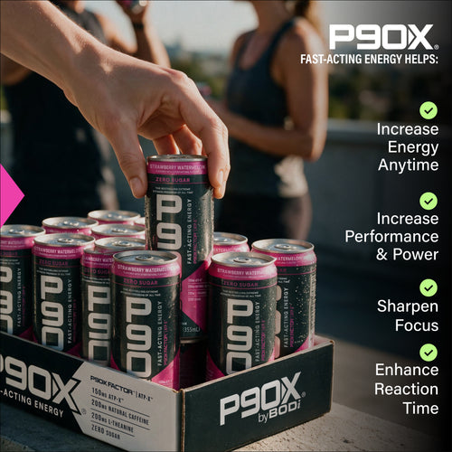 Lifestyle image of P90X Energy Drink with Benefit Callouts