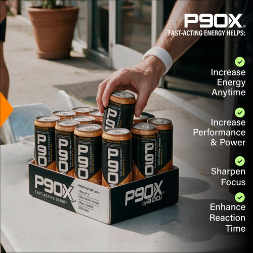 Lifestyle image of P90X Energy Drink with Benefit Callouts