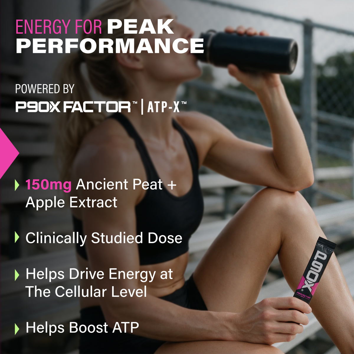 Energy for Peak Performance. P90X Energy Sticks with clinical callouts