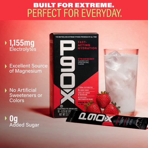Built for Extreme. Perfect for Everyday. P90X Hydration Sticks with Ingredient callouts