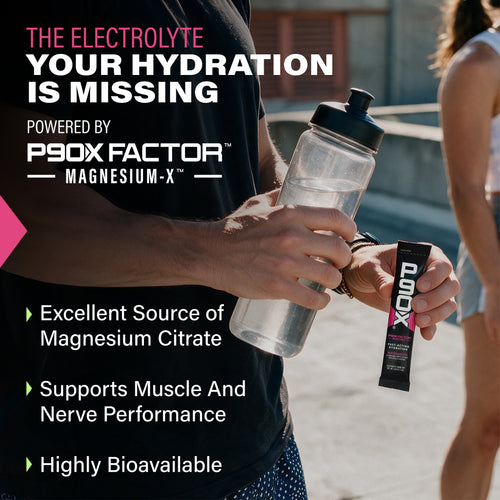 The electrolyte your hydration is missing. P90X Hydration Sticks with clinical callouts