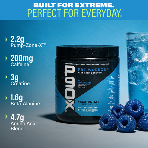 Built for Extreme. Perfect for Everyday. P90X Pre Workout with ingredient callouts