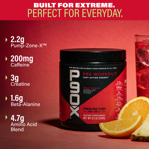 Built for Extreme. Perfect for Everyday. P90X Pre Workout with ingredient callouts