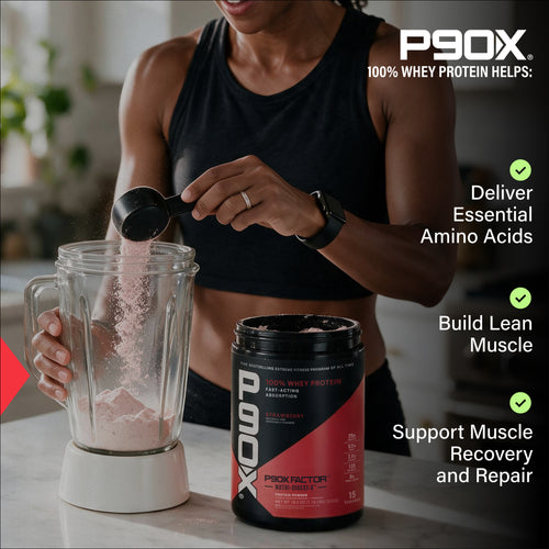P90X Whey Protein with benefit callouts