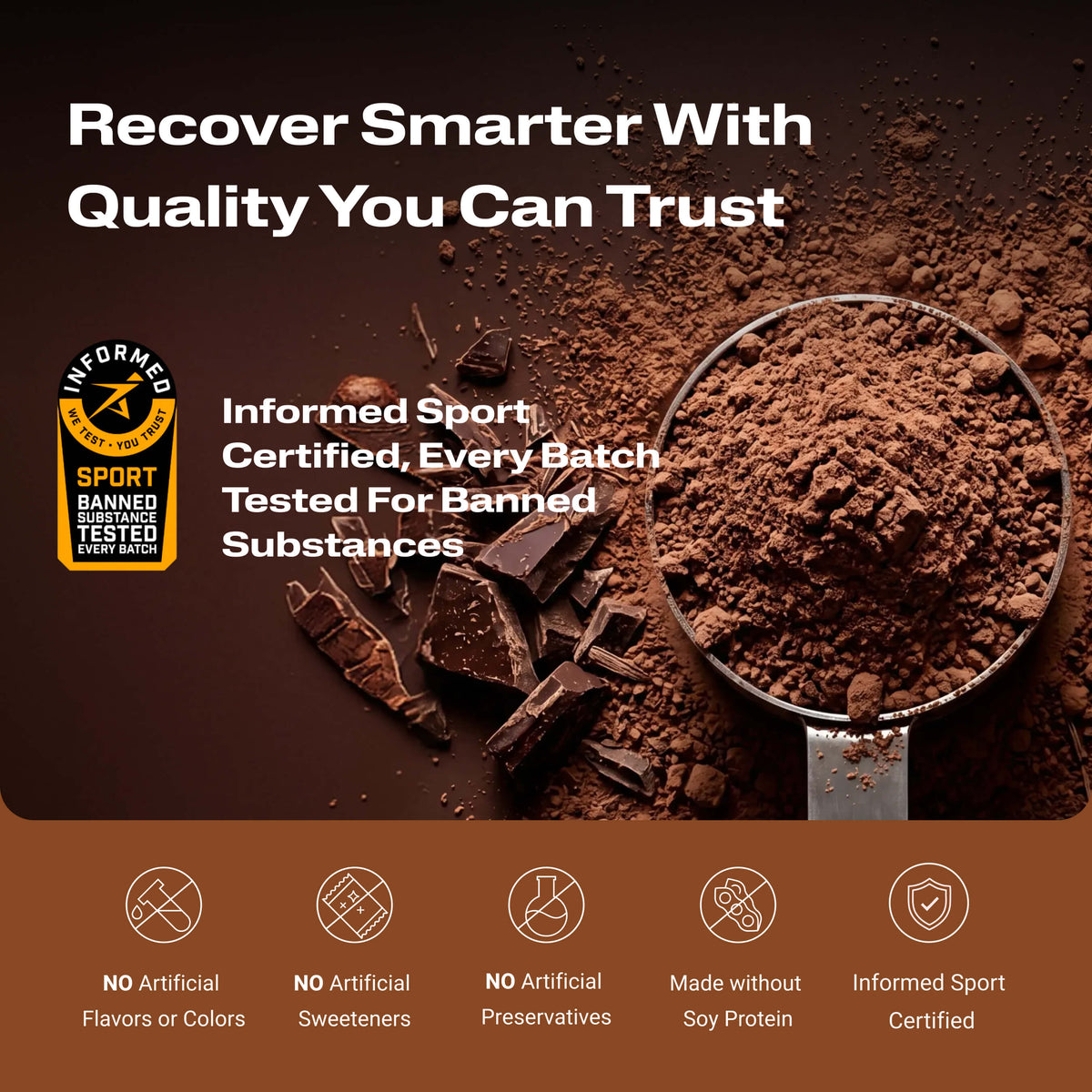 Image of Recover Post Workout Protein. Recover Smarter with Quality You Can Trust with Validation Callouts