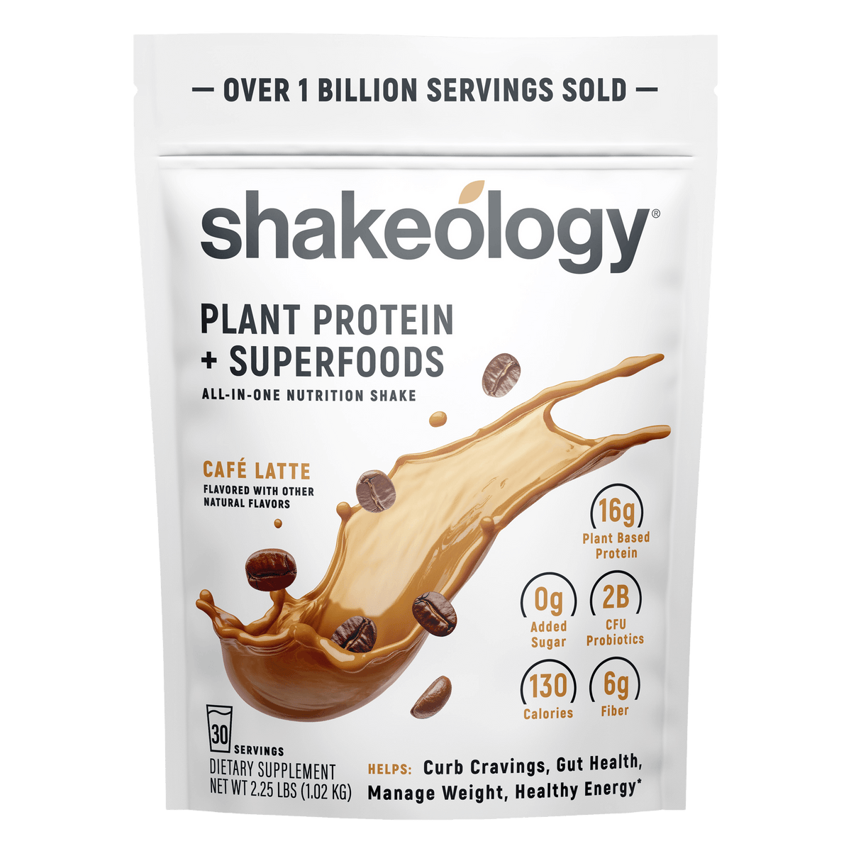 A stand-up pouch of Shakeology Plant Protein + Superfoods 